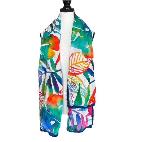 Lauren Ralph Lauren Scarf Sarong Floral Tropical Palm Leaf Viscose Watercolor - Picture 2 of 7